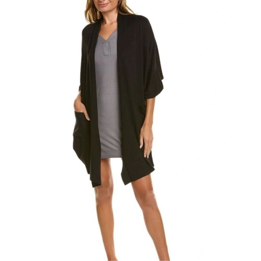 HB by Hale Bob Sweater Womens Large Black Cardigan Open Front Sleep Lounge‎ NWT
